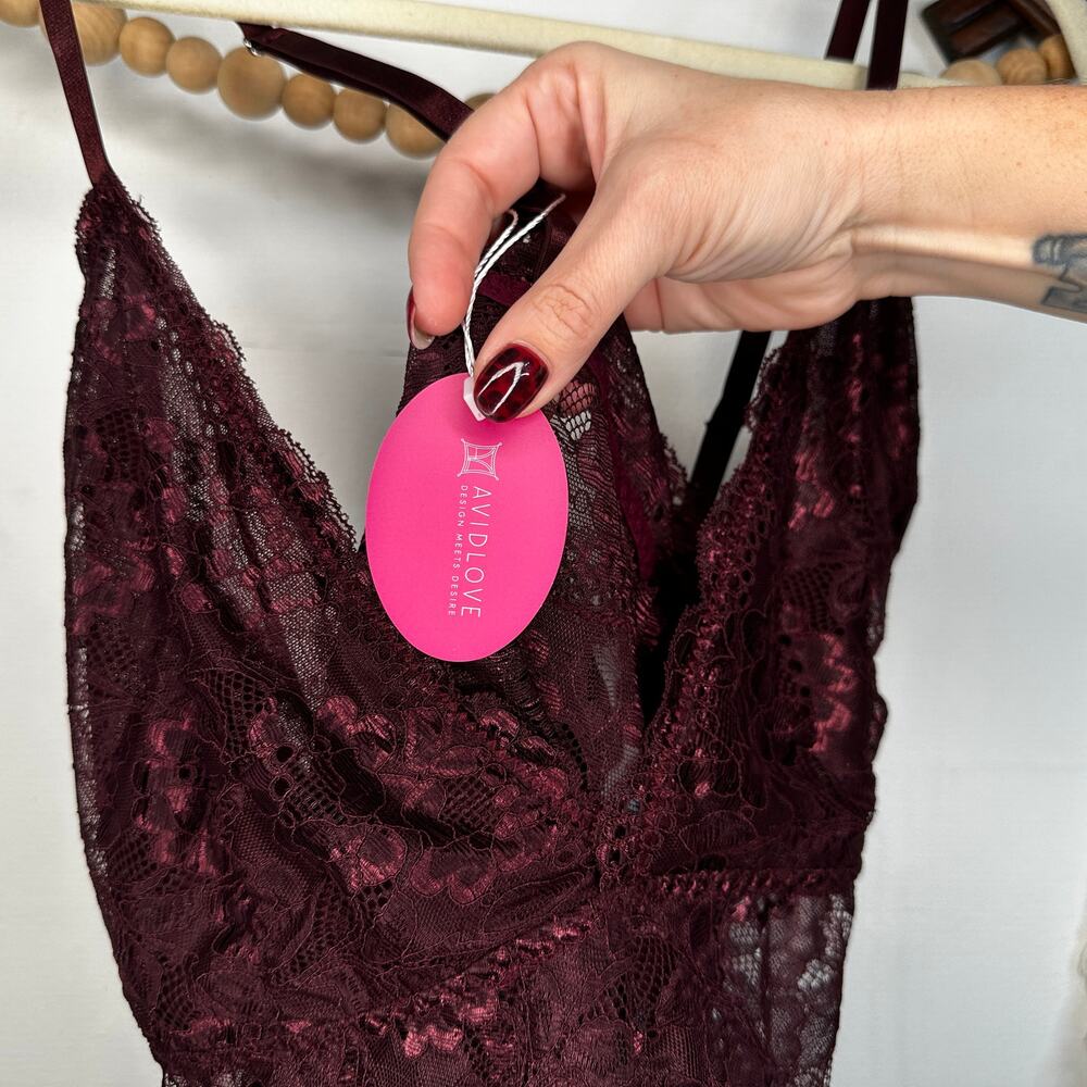 NEW Avidlove Wine Lace One Piece Lingerie - Picture 3 of 5